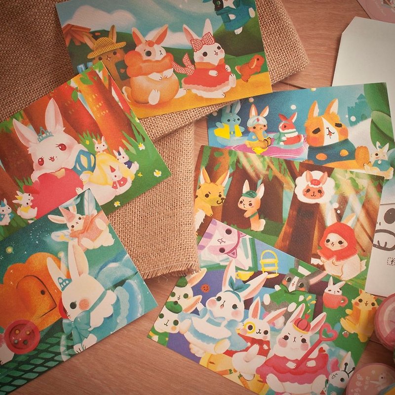 小兔童話明信片【8張組】 - 心意卡/卡片 - 紙 多色