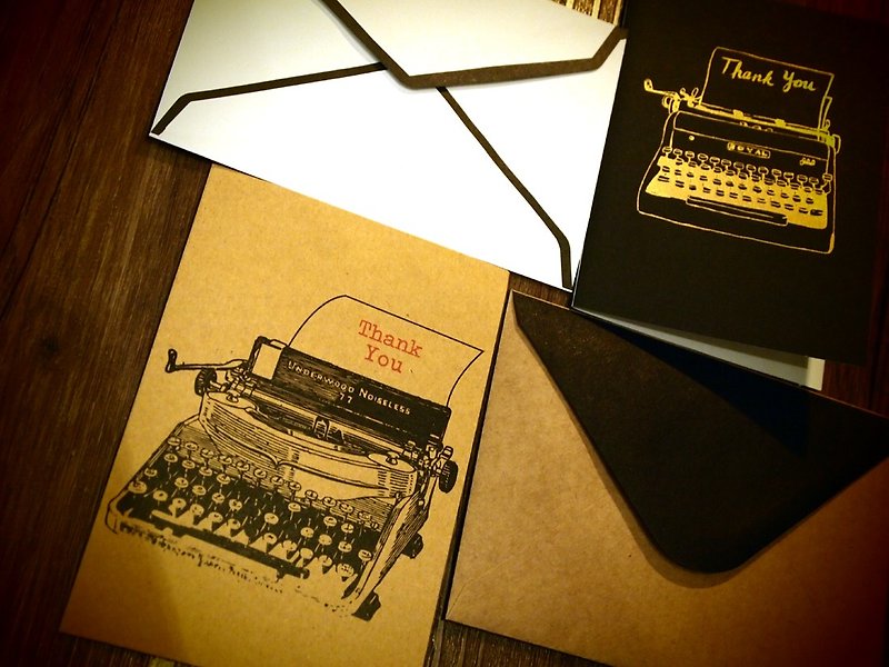 American Vintage typewriter Thank you card Thank You Card - Cards & Postcards - Paper Black