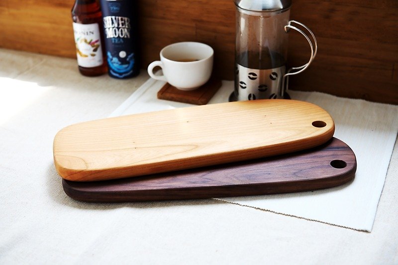 Moment of wood are - Xi Kobo - wood cutting board, bread plate, cheese plate, dish (walnut, cherry) - baguettes long oval section - Small Plates & Saucers - Wood White