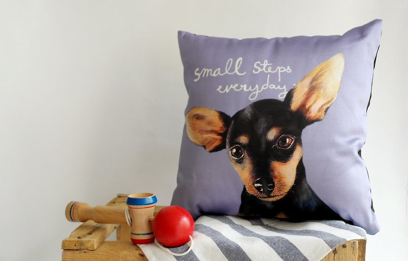 Pillow cover Cushion Pillow satin print 14 inch with CHIHUAHUA Text Small steps everyday - Pillows & Cushions - Other Materials Multicolor