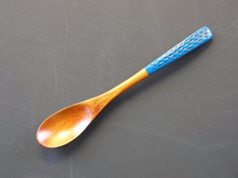 Lacquer tea spoon dotted design blue - ช้อนส้อม - ไม้ สีน้ำเงิน