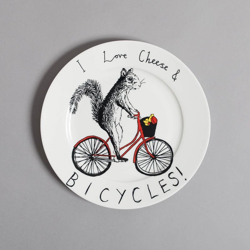 Cheese & amp; Bicycles bone china plate | Jimbobart - Small Plates & Saucers - Other Materials Multicolor