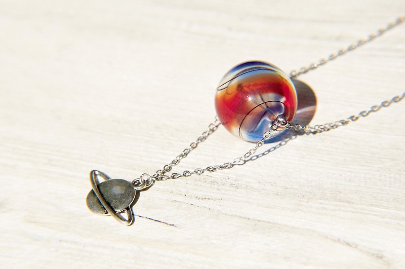 / Universe Planet / French Stripe Mouth Blown Glass Necklace Short Chain Long Chain-Travel to outer space together! - Long Necklaces - Glass Multicolor
