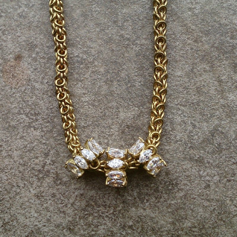 Zircon roller hollow brass necklace - Necklaces - Gemstone Gold