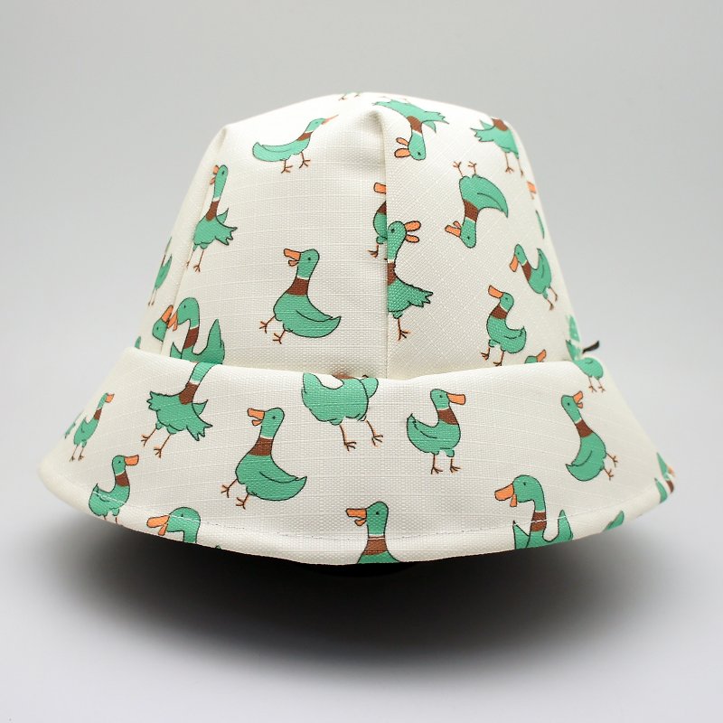 BLR 手作 印花 漁夫帽 一天一怪獸 聯名款 綠雁鴨 雙面戴 - 帽子 - 其他材質 綠色