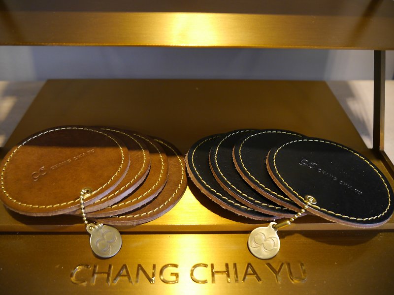 [YuYu] Supermodel Zhang Jiayu's own brand-vegetable tanned cowhide coaster set - Coasters - Genuine Leather Black