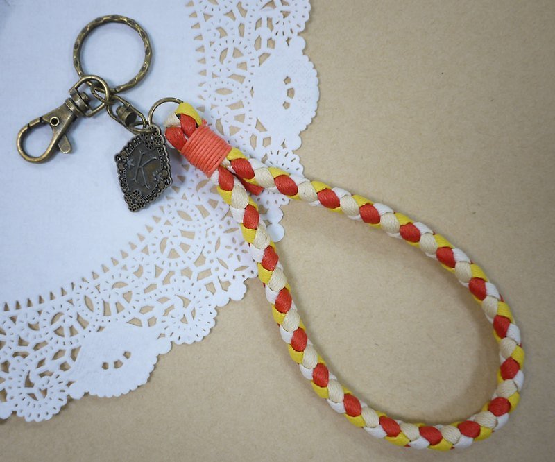 ~M+Bear~ Vintage woven key ring, Wax thread woven key ring (four-strand side: orange series) - อื่นๆ - ผ้าฝ้าย/ผ้าลินิน สีส้ม