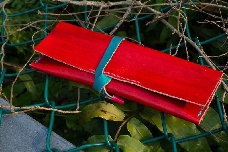 Well, Wen Qing pen _ genuine leather hand-stitched red limb squeak good fortune _ _ hand-dyed red leather pencil case _ _ _ leather pencil case Pencil - Pencil Cases - Genuine Leather Blue