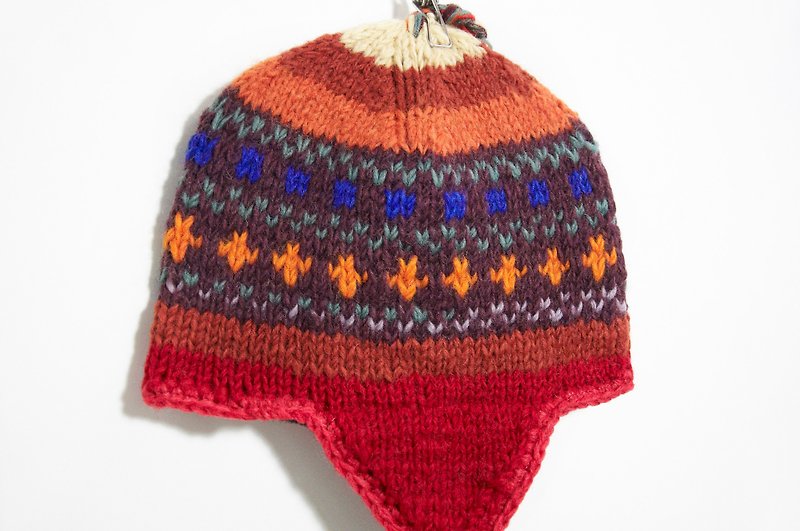 Valentine's Day gift hand-knit wool hat / hand-knit cap within the bristles / flight caps / knitting caps / wool cap - Orange geometric patterns Wind Eastern Europe (handmade limited one) - Hats & Caps - Other Materials Multicolor