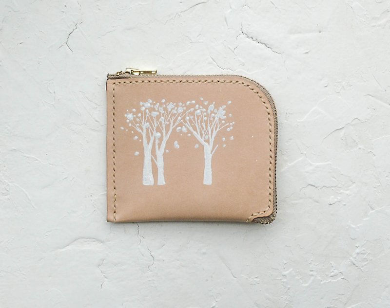 Non-crash bag white forest natural color vegetable tanned leather full leather L-shaped coin purse - Coin Purses - Genuine Leather Orange