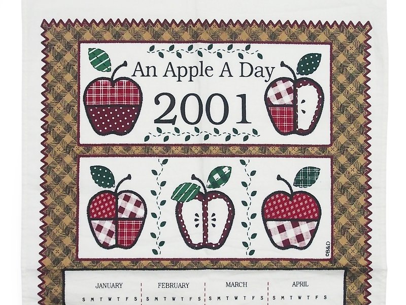 2001 American early cloth calendar An apple a day - Wall Décor - Other Materials Red