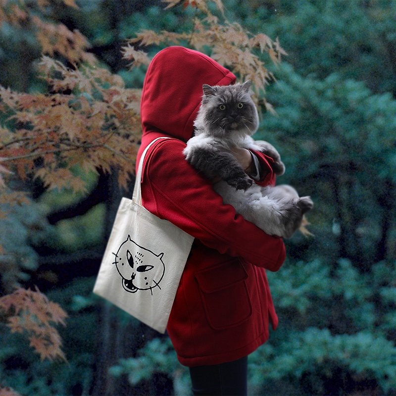 大貓手提袋︱外星貓 - 手袋/手提袋 - 棉．麻 黑色