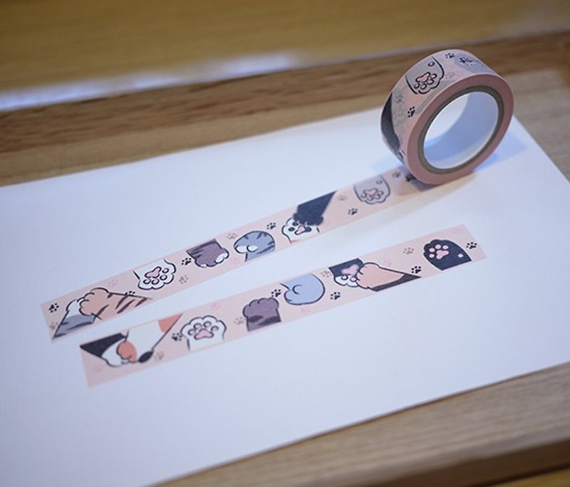 [Fare shopping store] kitty paper tape - Cat hand in hand (see the next set with cat palm soap, do not be ordered separately!) - Washi Tape - Paper Pink