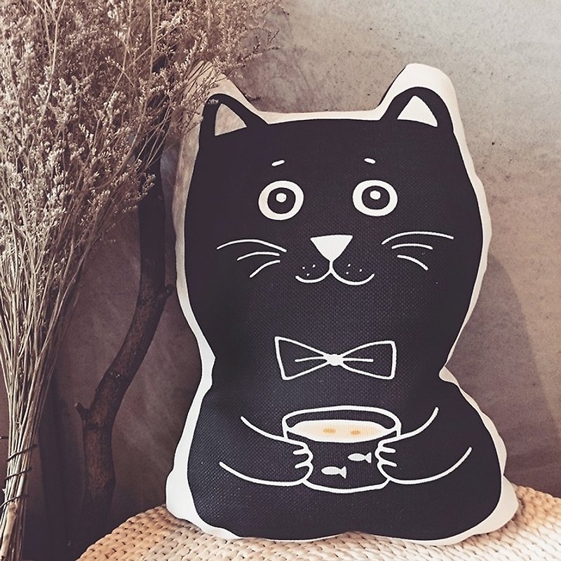 「KerKerland「☉猫枕-Hi！スープ温かい飲み物！ - 枕・クッション - その他の素材 ブラック