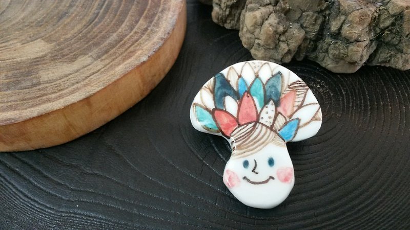 Handmade ceramic little mushroom brooch - Brooches - Other Materials Pink