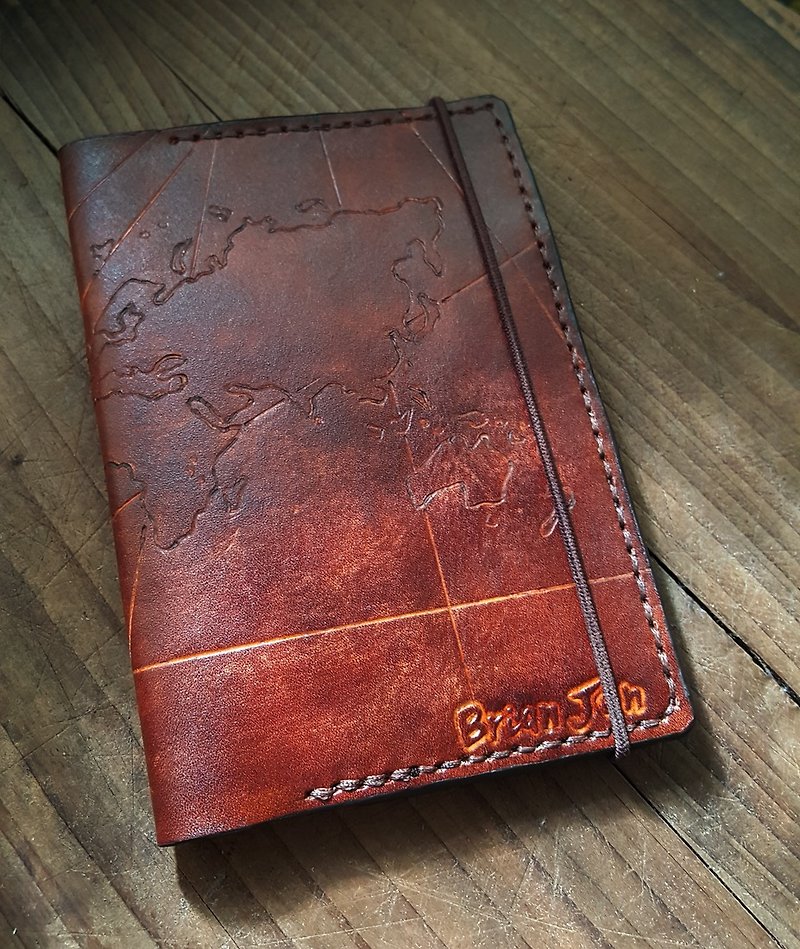 客製復古航海古地圖純牛皮護照夾 (訂做情人、生日送禮) - 護照夾/護照套 - 真皮 咖啡色