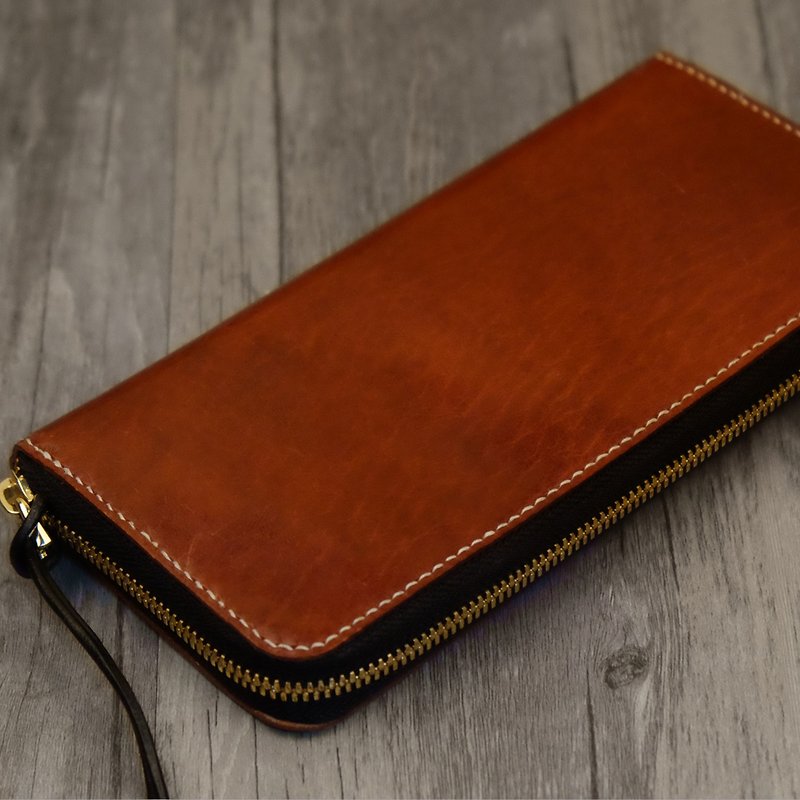 Handmade vegetable tanned leather wallet - กระเป๋าสตางค์ - หนังแท้ สีแดง