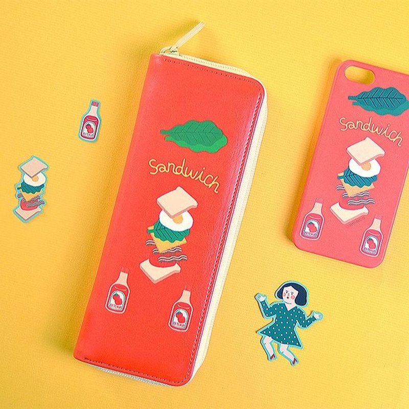 Jamstudio-Du-dum Heartbeat Time Pencil Case - Sandwich, JSD79466 - กล่องดินสอ/ถุงดินสอ - หนังเทียม สีส้ม