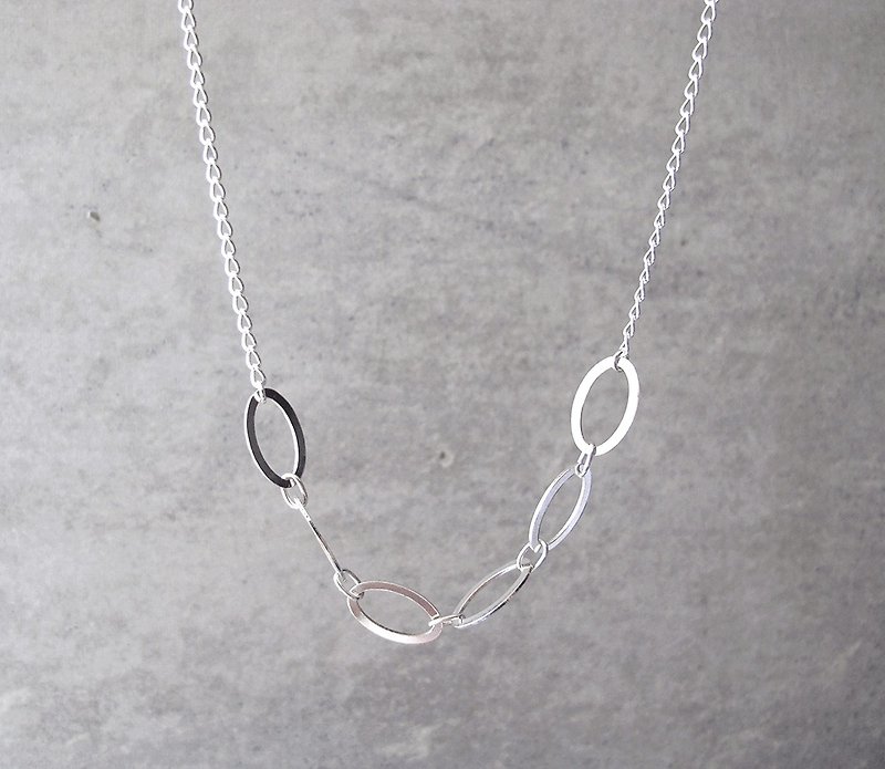 Stitching Necklace - Elliptical Loop - 20 inch 925 Sterling Silver Long Necklace - Long Necklaces - Sterling Silver White