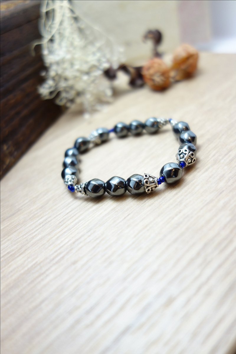 ◎ bracelet gall Stone cutting face black*glass*ancient Silver - Bracelets - Other Materials 