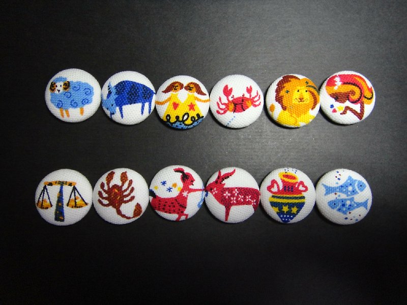 Twelve constellation button badge C40DVZ19 - Badges & Pins - Cotton & Hemp White