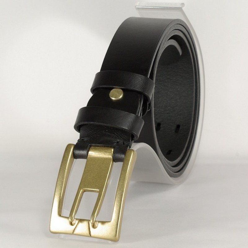Handmade belt men's and women's leather medium belt black SM free custom lettering service - Belts - Genuine Leather Black