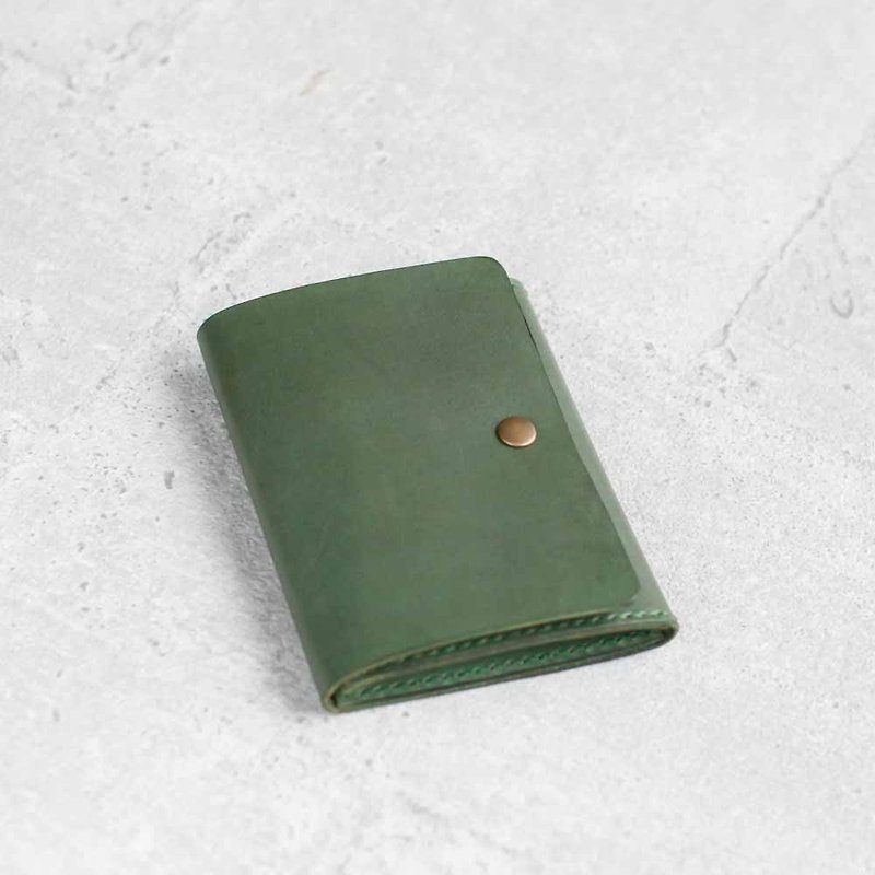 橄欖綠色植鞣皮革真皮手工簡約名片/卡片夾 - 名片夾/名片盒 - 真皮 綠色