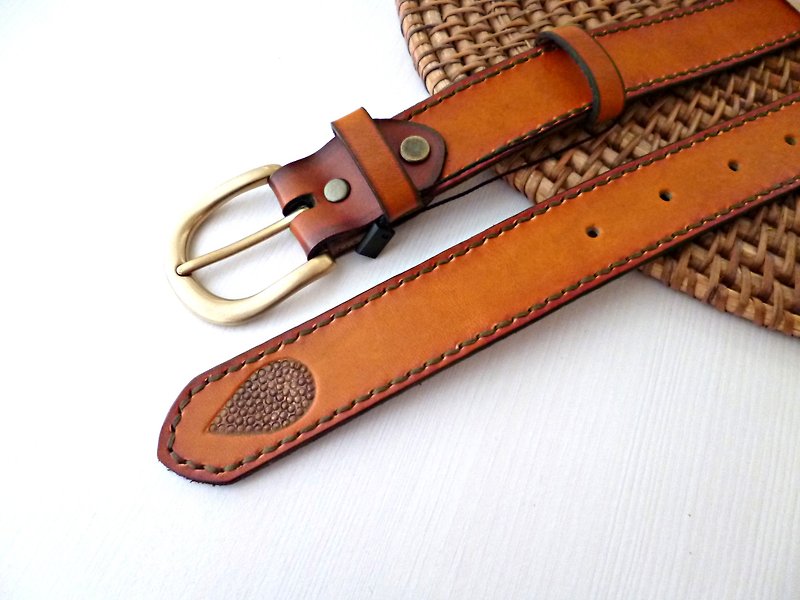 POPO│ Qin │ │ original carving leather belt size 26 " ~ 35 " - Men's Pants - Genuine Leather Black