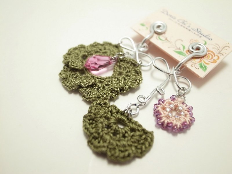 Crochet Lace Jewelry (Flower Field II-c) Fiber Jewelry, Clip Earrings - Earrings & Clip-ons - Cotton & Hemp Multicolor