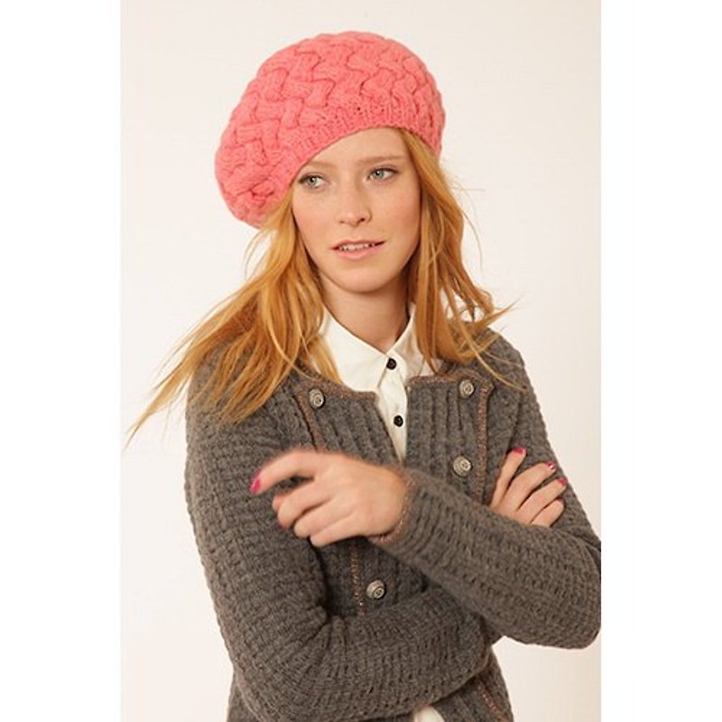 Virgin Wool Cable Beret -Salmon - Hats & Caps - Wool 