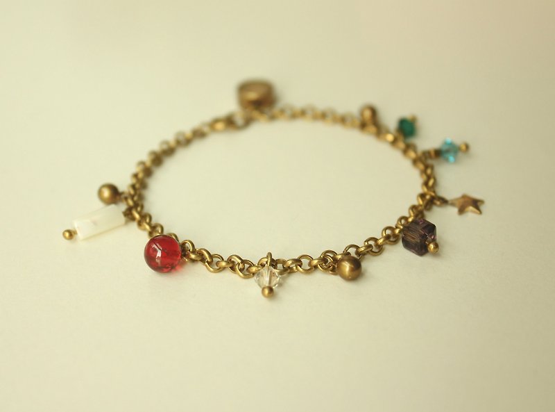 *hippie* Royal│Glamour Brass Bracelet with Sparkle Multi-gems - สร้อยข้อมือ - โลหะ หลากหลายสี