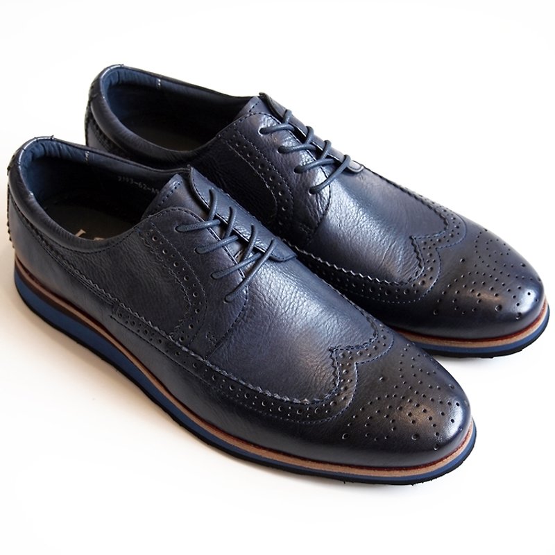 [LMdH] D2A18-39 hand-colored calfskin Long-wing wing pattern carved flat Derby ‧ ‧ dark blue free shipping - Men's Oxford Shoes - Genuine Leather Blue