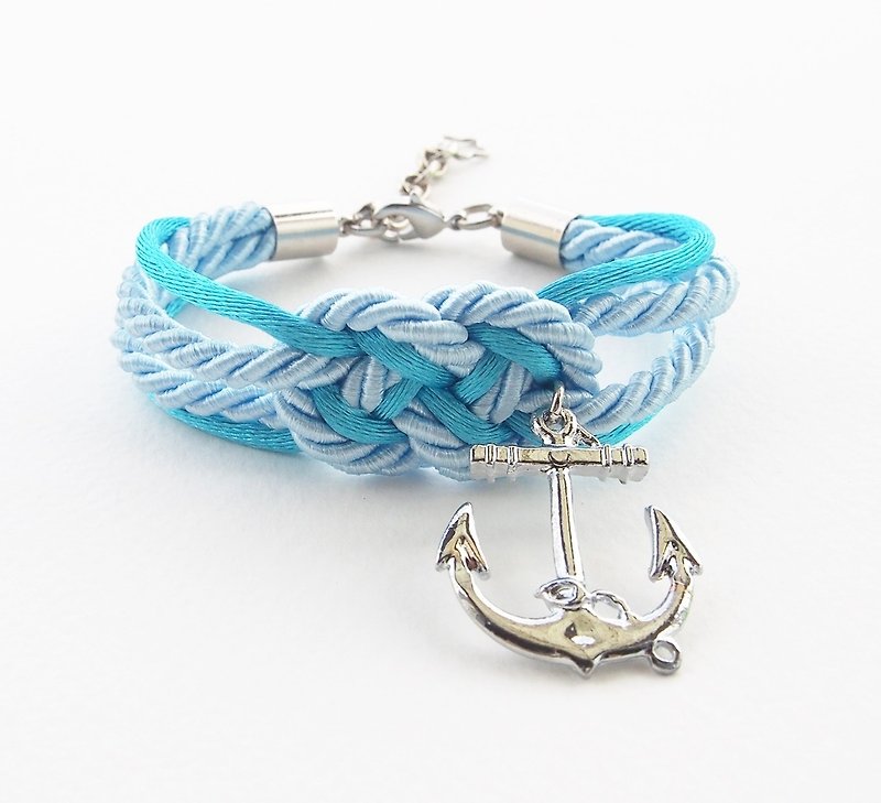 Anchor bracelet - nautical rope bracelet - silver anchor jewelry - sailing jewelry - sailor knot bracelet - blue bracelet - nautical jewelry. - 手鍊/手鐲 - 其他材質 藍色