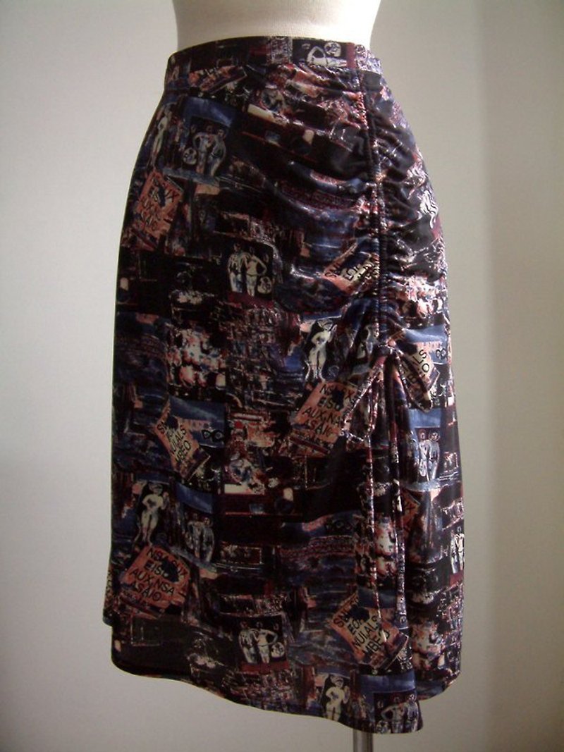 American pattern low waist skirt (black and blue) - Skirts - Other Materials Blue