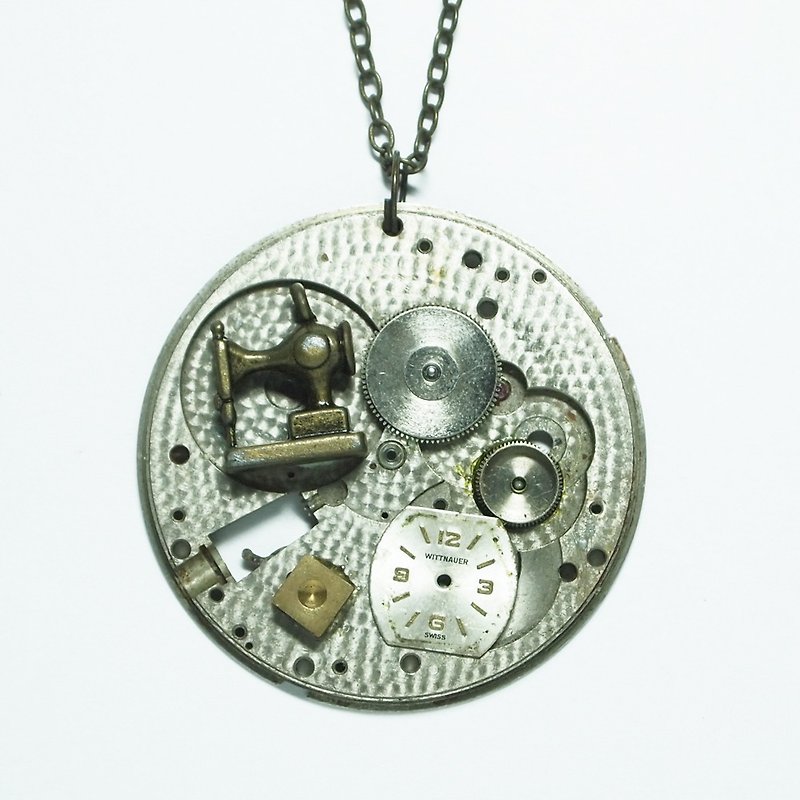 Steampunk蒸汽龐克風格 懷錶 sewing machine - 項鍊 - 其他金屬 灰色