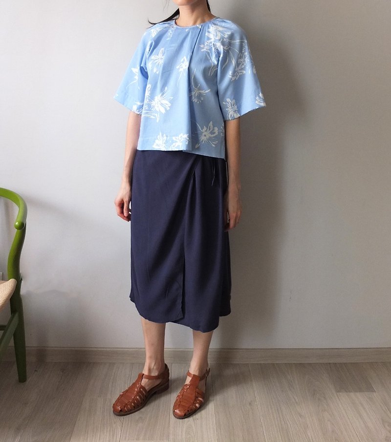Dark blue pants simple cotton aprons sheet width - Women's Pants - Other Materials 