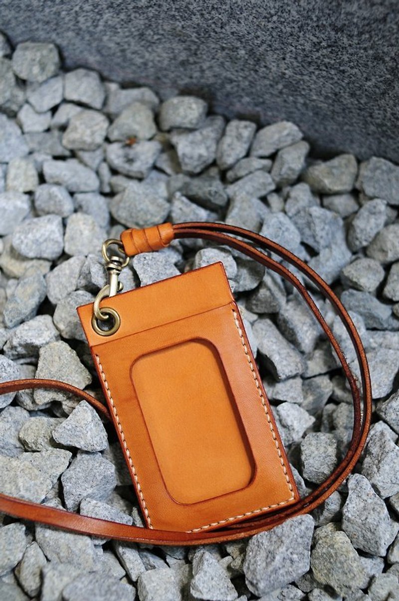 Hand Stitched Light Leather Card Holder/ Badge Holder - Other - Genuine Leather 