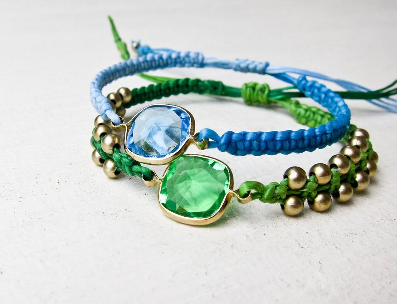 ◤SUMMER ARM CANDY◢ (2 in 1) ◤夏季水晶糖果友誼幸運手鍊◢（兩條一組） - 手鍊/手環 - 其他金屬 藍色
