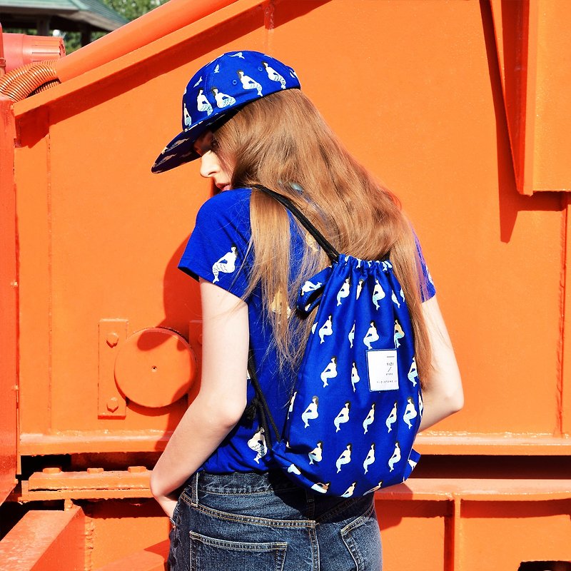 After printing YIZISTORE backpack shoulder bag fashion shopping tote - Blue Mermaid - กระเป๋าเป้สะพายหลัง - วัสดุอื่นๆ 