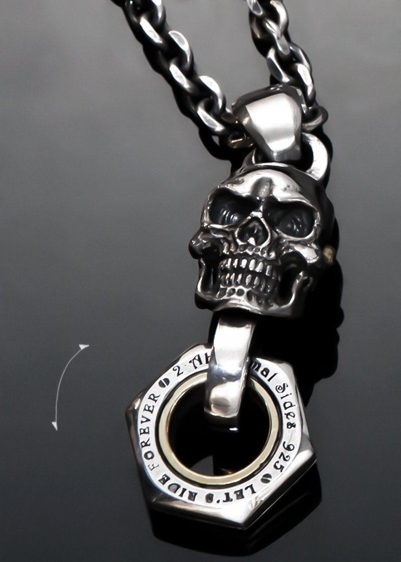 Let's Ride| Movable Piston skull necklace - Necklaces - Sterling Silver Silver