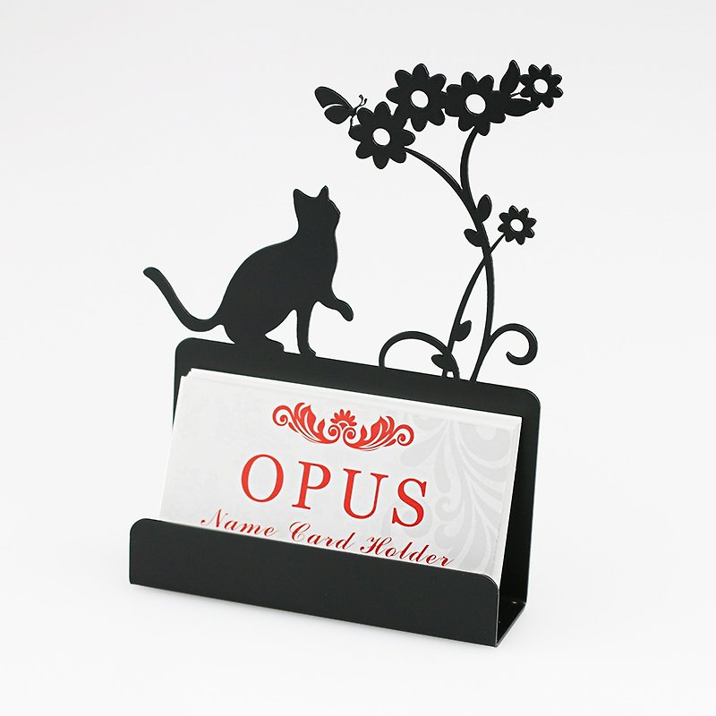 [OPUS Dongqi Metal Works] European-style wrought iron business card holder-cat (black)/metal business card holder/pet/gift - Card Stands - Other Metals 