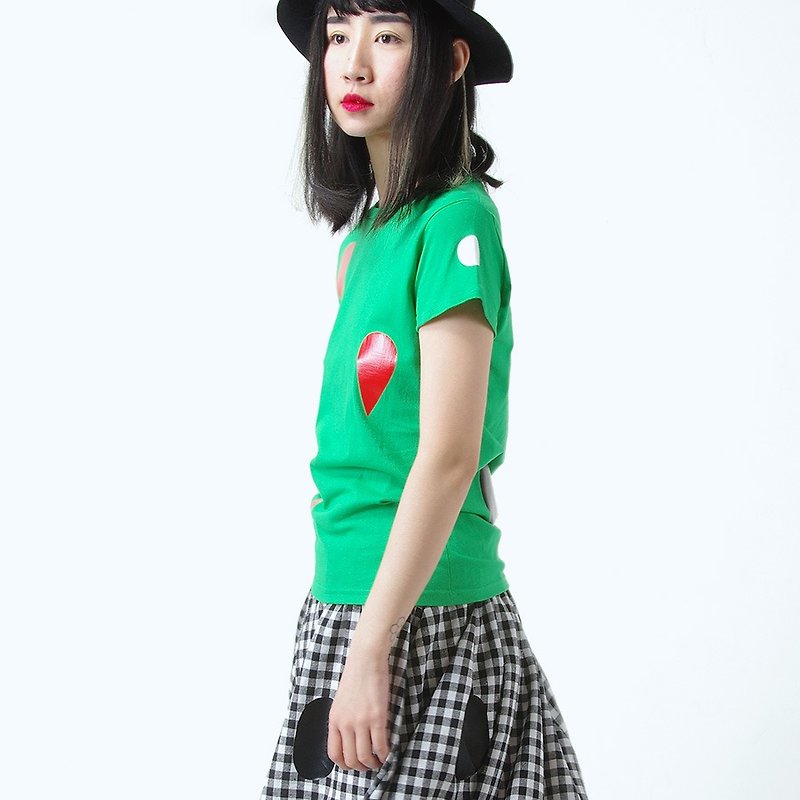Big water drop green T-shirt T-Shirt - imakokoni - เสื้อยืดผู้หญิง - ผ้าฝ้าย/ผ้าลินิน สีเขียว