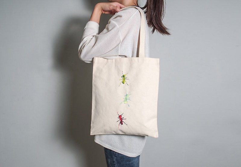 Hand-painted handprint embryo cloth bag [jelly ant] single-sided pattern portable/shoulder - Messenger Bags & Sling Bags - Cotton & Hemp Multicolor