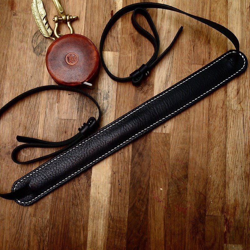 Can hand-made hand-stitched Italian SLR cowhide leather retro camera back strap - ที่ใส่บัตรคล้องคอ - หนังแท้ สีดำ