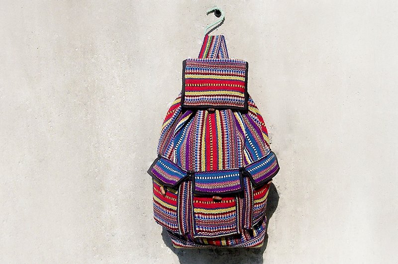 Mexican style shoulder bag boho canvas bag hand-woven feel after backpack-colorful rainbow line style