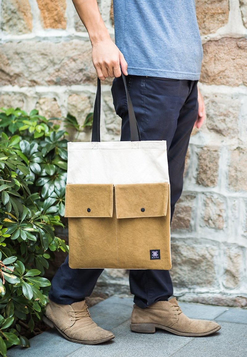Trip Tote Bag Design, Italy Leather and Canvas- Olive - กระเป๋าแมสเซนเจอร์ - วัสดุอื่นๆ สีเขียว