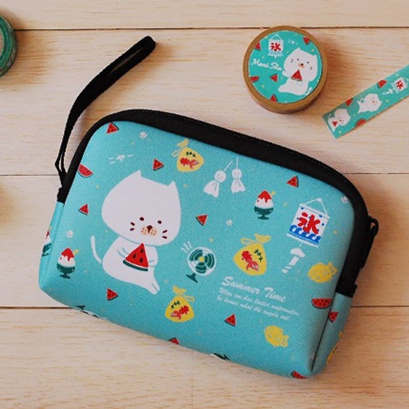 Mori Shu護照旅行/手機硬碟3C包-包子貓吃西瓜款 - 化妝包/收納袋 - 防水材質 多色