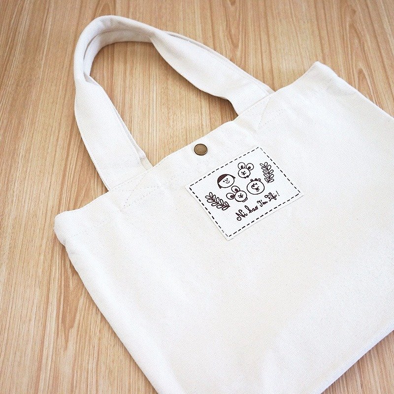 Ni Hao Im FiFi cotton canvas tote bag can be worn on the shoulder/handheld - กระเป๋าแมสเซนเจอร์ - วัสดุอื่นๆ ขาว