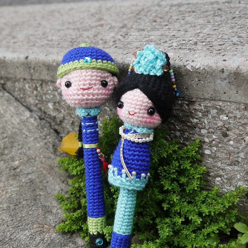 "Hand Creation of Woolen Yarn" Chinese Style (Gege Age Style) Signature Pen - Stuffed Dolls & Figurines - Other Materials Blue
