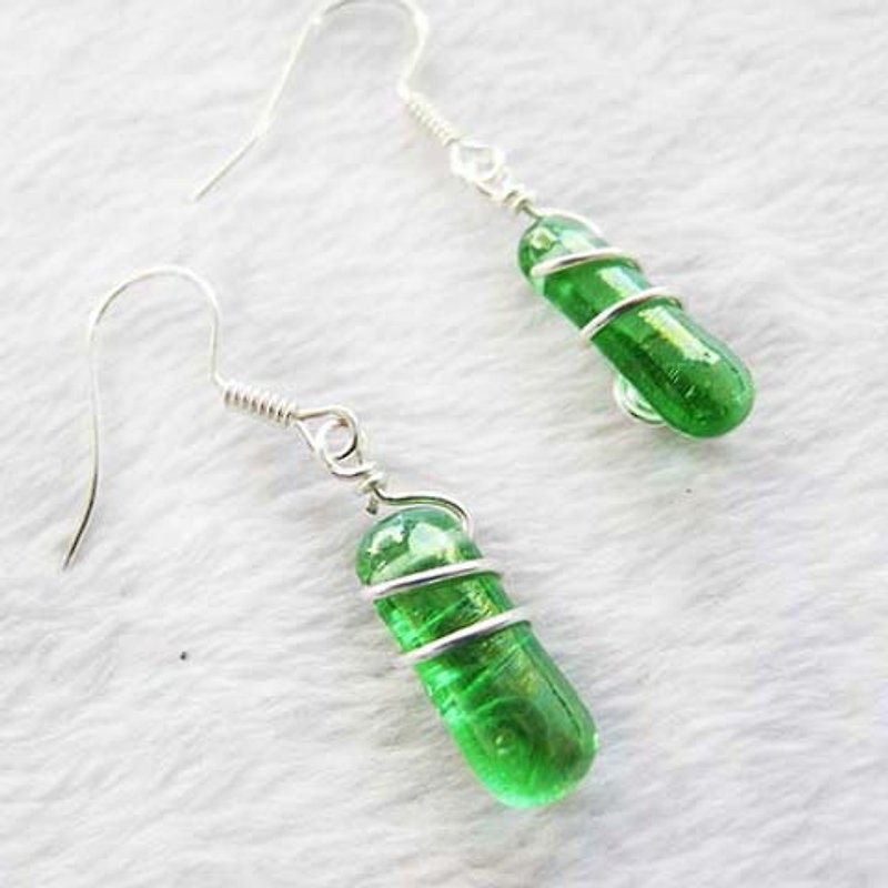 Art Thread Wrap Earrings - Grape Green - Earrings & Clip-ons - Glass Green